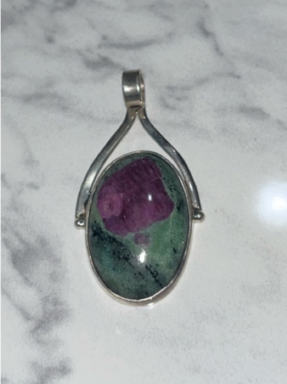 Sterling Silver Ruby Zoisite Oval Pendant in Green & Purple